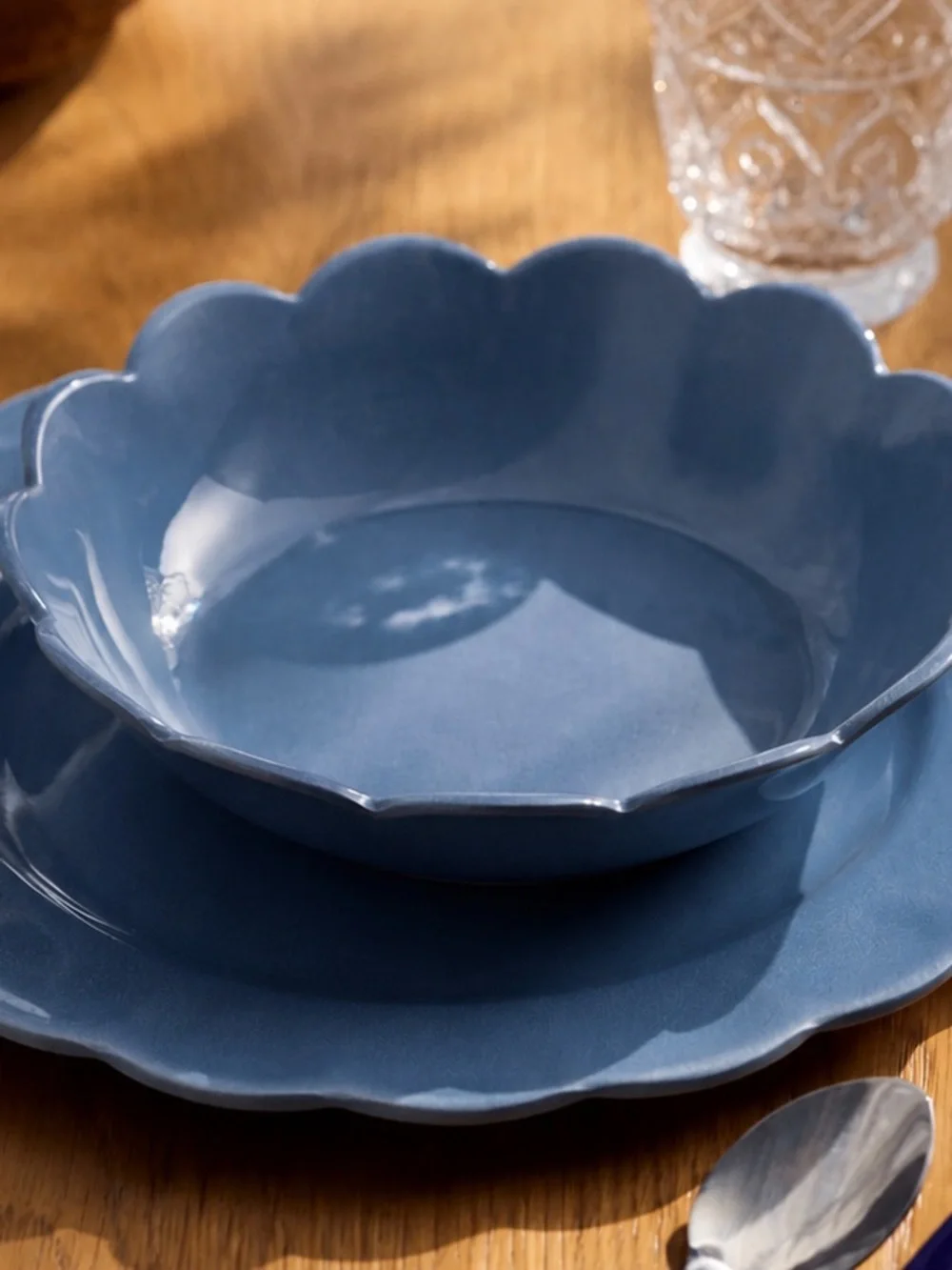 Anthropologie Melamine Scalloped Pasta Bowl in Blue
